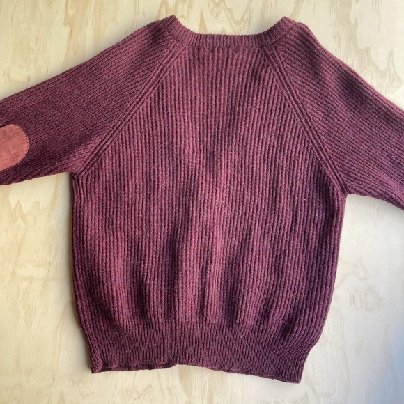 Vintage Chunky Knit Sweater Cardigan Mens Medium Red V Neck Elbow Patch Pockets - Picture 2 of 6